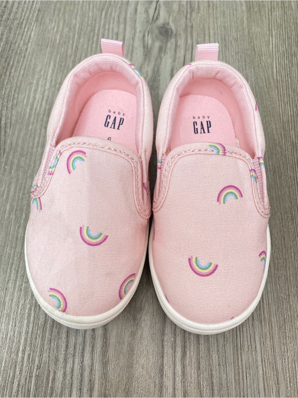 GAP Pink Canvas Slip-On Baby Shoes with Rainbow Print